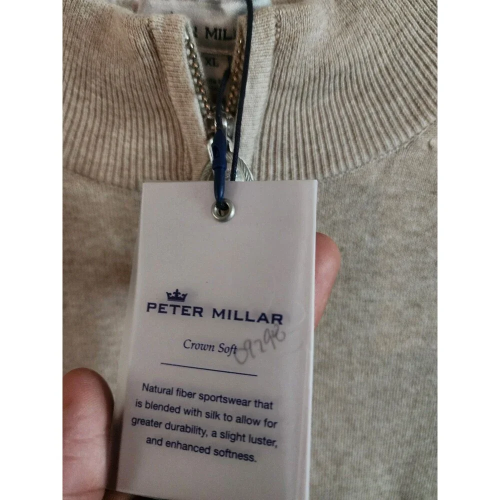 Peter Millar Crown Soft 1/4 Zip Sweater Men's XL Beige Silk Cashmere Blend NWT